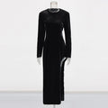 Solid Spliced Sequines Slimming Dresses for Women O Neck Long Sleeve Temperament Dress Female Fashion Style