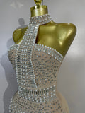 Woman Evening Party Club Cocktail Luxury Birthday Dresses Sparkly Diamonds Pearl Feathers Sleeveless Bodycon Short Bandage Dress