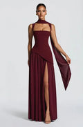 Elegant Ribbon Corset Long Dress For Women Slip Slit Maxi Dresses Evening Bridesmaid Wedding Guest Olive Green Black Cocktail