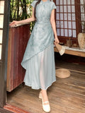 Summer Dress Short Sleeved Dreen Women's Cheongsam Qipao Traditional Improved Slim A-line Long Dress Irregular High-end Elegant