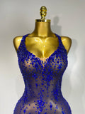 Sparkly Crystal Diamond Gold Sexy See-Through Sheath Dress Nightclub Performance Custome Stage Wear Birthday Evening Party Dress