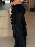 Street Hot Girl Style Pants for Women Low Waist Spliced ruffled Fashion Sheer Mesh Flared Trousers Female Autumn