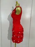 Women Crystal 3D Flowers Sexy Sleeveless V-neck Bandage Dresses Elegant Celebrate Evening Party Gown Birthday Club Party Dresses