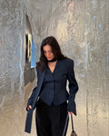 Stripe Tailored Coat For Women Lace Up V Neck Long Sleeves Coat Female Fashion Elegant High-End Formal Tailored Coat