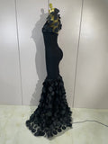 Women Elegant Flower Lace-Edged Sleeveless Bodycon Long Bandage Dress Sexy Evening Party Birthday Prom Formal Wedding Guest Gown
