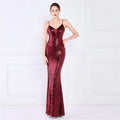 Women Spaghetti Strap Party Maxi Dress Sexy V Neck Evening Green Sequin Dress Elegant Long Prom Dress Vestido Longo
