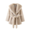 Winter 2026 Long Belted Wrap Fur Jacket Women Street Fashion Girls Shawl Collar Faux Lamb Fur Robe Coat Fuzzy Outerwear