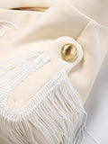 Chic Two Piece Sets for Women Tassel Epaulet Embroidered Hook and Eye Placket Cropped Jacket Mini Skirt for Party