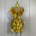 Sexy Mesh Stretch Sparkly Golden Diamonds Mini Dress Women Elegant Evening Party Birthday Wedding Gown Photo Shoot Stage Outfit