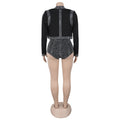 Sexy Dance Set Black Rhinestone Bikini Jacket Women Glitter Costume Nightclub Club Party Show Outfit  3 Piece Sets Outfits