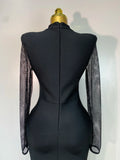 Women Sexy Long Sleeve Beading Black Maxi Long Bandage Dresses Birthday Party Celebrity Elegant Knitted Bodycon Club Dress