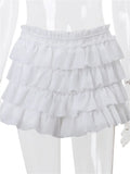 Fungus Trim 2Piece Sets Female Long Sleeve Straps Square Collar Tops+Tierred Short Skirts Elastic Waist Matching Suit