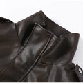 Fashion Women's Cropped Jacket Coat Faux Leather Stand Collar Long Sleeve Biker Style PU Leather Coats Streetwear Outerwear Top