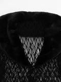 Patchwork Fur Collar Lace t-Shirt Women See Through Single-Breasted Full Sleeve v-Neck Skinny Sexy Midnight Crop Tops