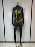 Stock Women Sexy Club Evening Party Wear Drag Queen Singer Dancer Stage Performance Costume Sparkly Rhinestone Stretch Jumpsuit