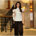 Vintage Women Satin Solid Jacket Puff Short Sleeve Single Breasted Waist Top Fashion All-match Retro 2026 Spring Summer Coat