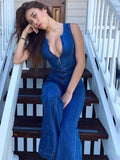 Backless Heart Cutout Bodycon Jumpsuit For Women Casual Sleeveless Slim One-Piece Outfits Retro Denim Jumpsuits New 2025