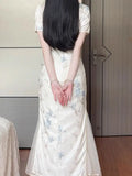 Olive Girl Red Embroidered Qipao for Garden Wedding 2026 Fairycore Photoshoot Everyday Wear S-XXL XS-3XL Plus Size Hand Embroidered Dramatic Silhouette Romantic Garden Party Editorial Not Costume Chinese Heritage Fashion Women