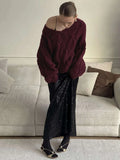 Women's Cable Knit Sweater V Neck Long Sleeve Oversized Loose Chunky Twist Pullover Tops Casual Autumn Retro Commute Top