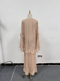 Solid Spliced Mesh Loose Dresses for Women V Neck Long Sleeve High Waist Loose Casual Dress Female New