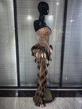 Luxury Women Sexy Sparkly Crystals Sequined Strapless Bodycon Floor Length Birthday Dress Performance Costume Stage Wear