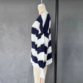 Fashion Striped Sweater Cardigan With Scarf Female Loose Thin Hollow Knitted Top Lantern Sleeve Contrast Color Retro Top