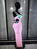 Pink Black Women Sleeveless Sexy Sequined Strap Bodycon Long Bandage Dress Nightclub Party Celebrate Evening Cocktail Wear