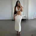 Women 2 Piece Set Sexy Halter Sleeveless Triangle Bra Crop Top Hollow Maxi Skirt Set Slim Knit Summer Beach Vacation Set