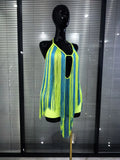 Colorful Women Sexy Halter Deep V-Neck Long Fringes Bodycon Mini Bandage Dress Nightclub Party Latin Bar Dancer Performance Wear