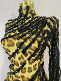Women One Shoulder Latin Dance Outfits Sexy Leopard Print Sparkly Diamond Tassel See-Through Dress Nightclub Party Stage Costume