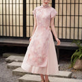 Pink Chesongam Young Girl Ao Dai Qipao New Chinese Style Dress Women Elegant Mesh Hem Vestidos Casual Outwear Hanfu Dresses