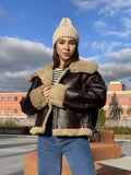 Women Faux Fur Leather Jacket Casual Lady Lapel Zipper Short Coat High Street Motorcycle Outwear