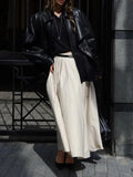 French Retro Pu Leather Jacket for Women Stand Collar Long Sleeve Patchwork Button Temperament Loose Coat Female