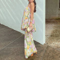 Summer Beach Floral Printing Dress for Women Strapless Sleeveless Spliced Folds Tiered Long Dresses Female Clothing