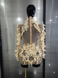 Sparkly Rhinestone Sequins Sexy Strapless Mesh See Through Mini Dress Women Eveing Party Birthday Nightclub Singer Stage Costume