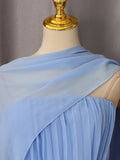 Light Blue Ruched Bodycon Mermaid Maxi Dress for Women for Cape Sleeve Design Draped Skirt for Red Carpet Award Ceremonies