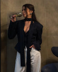 Stripe Tailored Coat For Women Lace Up V Neck Long Sleeves Coat Female Fashion Elegant High-End Formal Tailored Coat