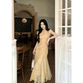 Olive Girl Yellow Dramatic Qipao for Ren Faire 2026 Garden Wedding Fairycore Photoshoot Everyday Wear S-XXL XS-3XL Plus Size Dramatic Silhouette Romantic Garden Party Editorial Not Costume Qipao Cheongsam Chinese Dress Chinese Heritage Fashion Women