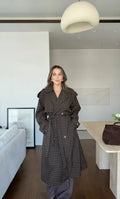 2026 Women Winter Plaid Trench Coat Single Breasted Waist Tie Loose Jacket Autumn High Street Daily Chic Hot Lux Outerwear 2026