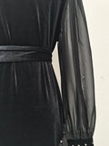 Elegant Patchwork Beading Formal Party Dresses for Women O Neck Long Sleeve Spliced Sheer Mesh Midi Dress Female Clothing