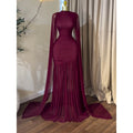 Burgundy High Neck Mesh Cape Sleeve Mermaid Gown Ruched Bodycon Long Dress Wedding Birthday Party Evening Party Dresses