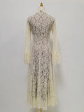 White Loose Spliced Lace Chic Dresses for Women O Neck Long Sleeve French Elegant Dress Female Summer Fashion Style Clothing