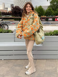 Fashion Floral Faux Lambswool Sweatshirt Women's Casual Zipper Pocket Loose Pullover Sweatshirt Autumn Festive Clothing