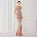 High Quality Women Design Maxi Dress Sexy One Shoulder Sequin Evening Dress Party Night Elegant Long Prom Dress Vestidos
