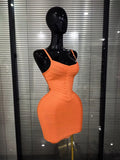 Pink Orange Women Sexy Strap O-Neck Bodycon Mini Bandage Dress Birthday Party Girls'Vacation Cocktail Outfit Wholesale