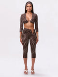 Polka Dot Print 3-Piece Set Women Headband+v-Neck Crop Tops+v-Waist Short Summer Fashion Classic Hottie Streetwear