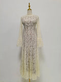 White Loose Spliced Lace Chic Dresses for Women O Neck Long Sleeve French Elegant Dress Female Summer Fashion Style Clothing