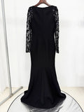 Diamonds Beaded Sequins Formal Evening Dress Lace Long Sleeves Mermaid Women's Gowns Trumpet Elegant Wedding Party Dress
