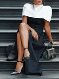 Hit Color Spliced Shawl Elegant Long Dress Women Square Collar Sleeveless High Waist Evening Dresses Female New Autumn 2024