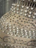Khaki Women Sexy Halter Off the Shoulder Shining Beading Rhinestones Bodycon Mini Bandage Dress Feathers Elegant Evening W